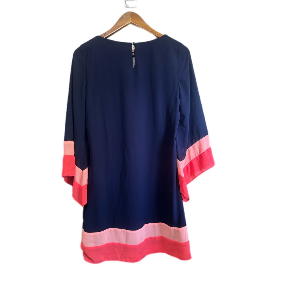 BCX Colorblock Shift Dress Womens‎ Medium Navy Pink Excellent Bell Sleeve 3/4